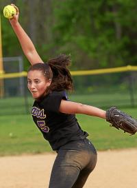 Upper Moreland's Brianna Byard steps to the rubber to relieve Amber O'Connor who left the game with a leg injury (Bob Raines--Montgomery Media)